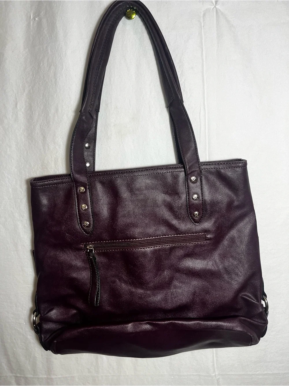 Relic Leather Tote Bag in Deep Plum with silver hardware